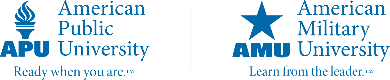This is a blue colored image of the APUS logo, with a torch, and the AMU logo, which is a star